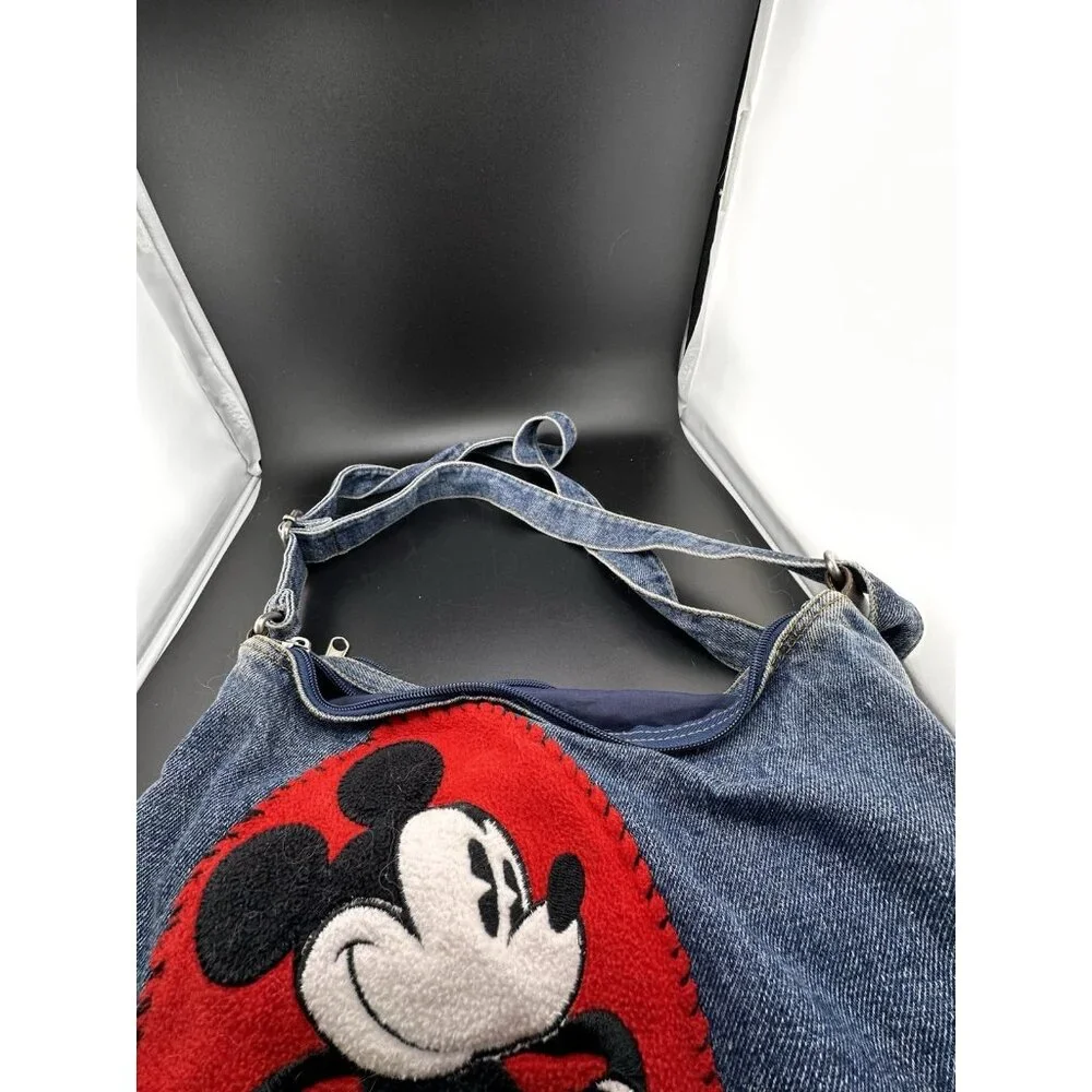 Vtg Mickey‎ Mouse Disney 1990s Dark Denim Jean Purse Bag Patches Zippers READ